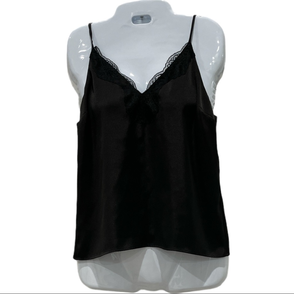 Silky black spaghetti strap lace cami